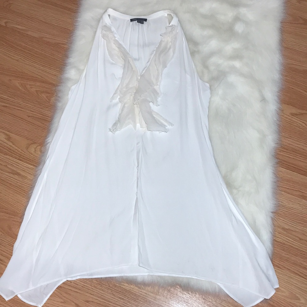 VINCE Large ruffle front silk sleeves tunic /top - Picture 5 of 11